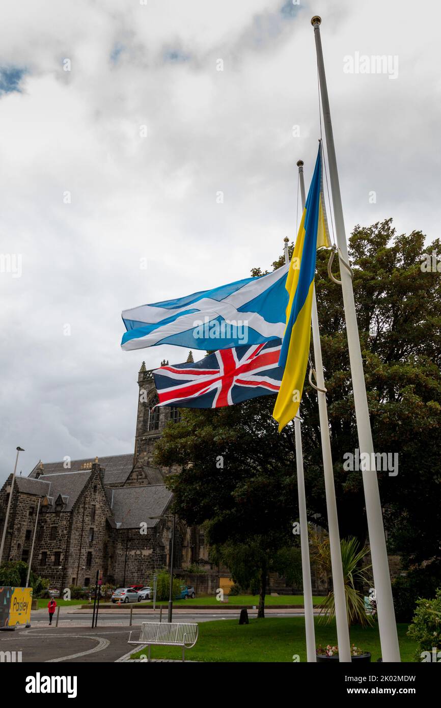 Paisley Renfrewshire council flags at halfmast Queen Elizabeth`s